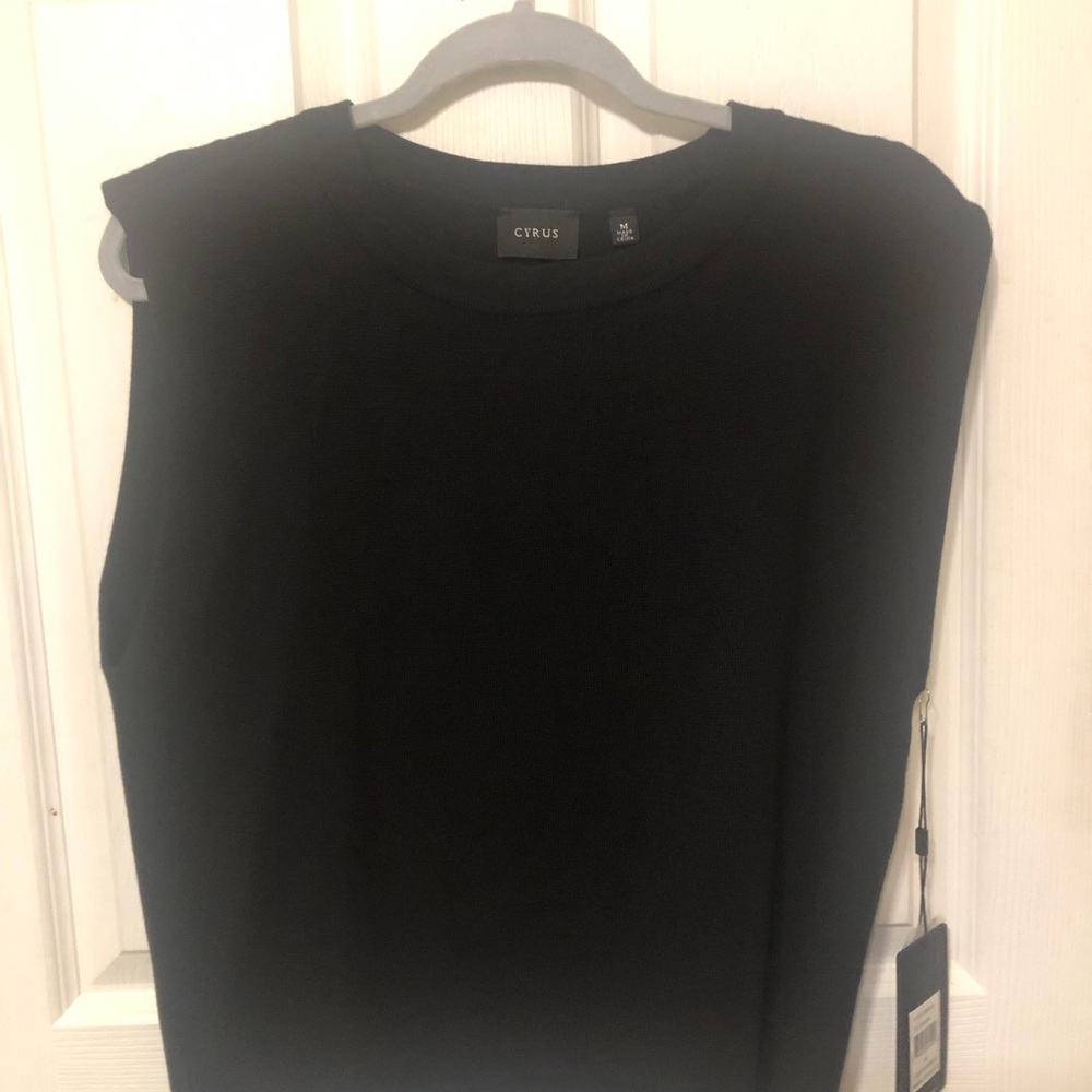 NWT Cyrus Black Sleeveless Tank with Padded Shoulder Detail